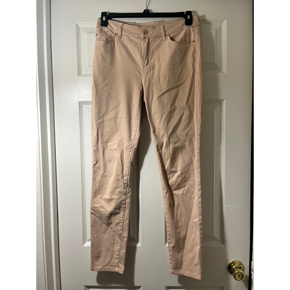 Chico's Women Blush Tan Sateen Slim Leg Pants Size 0 Cotton Blend Stretch‎